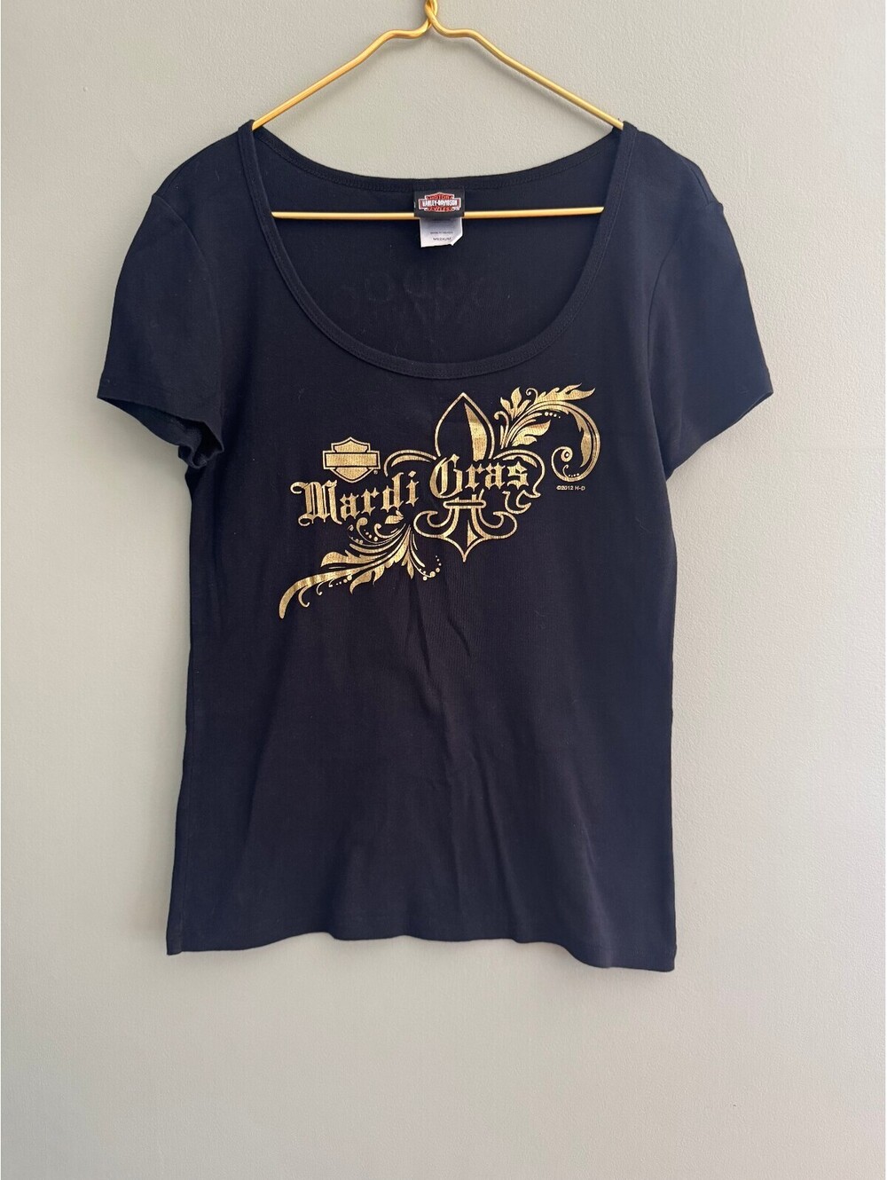 Harley-Davidson Women's Mardi Gras Scoop Neck Black T-Shirt Voodoo New Orleans